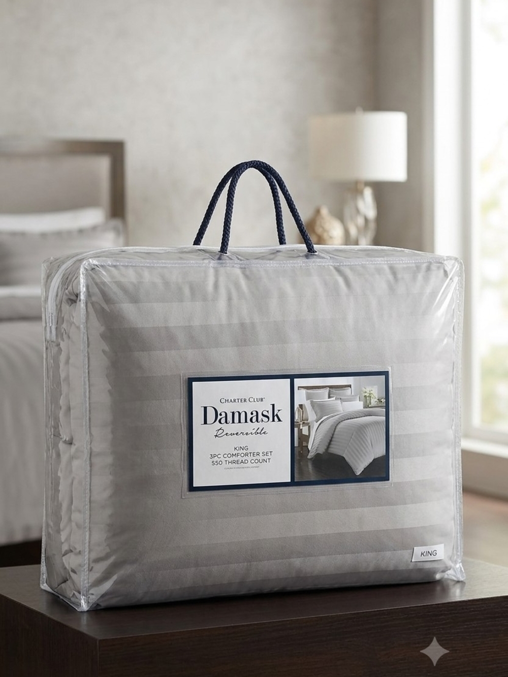 Charter Club Damask Reversible Comforter Set in Light Gray